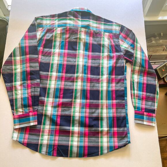 Alan Flusser Mens Medium 100 Cotton Multicolor Plaid 2 Layer Button Down Collar - Picture 10 of 10